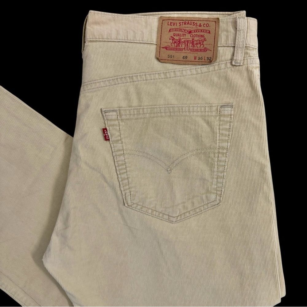 Levi's VTG 551 Corduroy Pants Men's W36 L32 Beige Tan Straight Relaxed Fit 90s - Picture 2 of 8